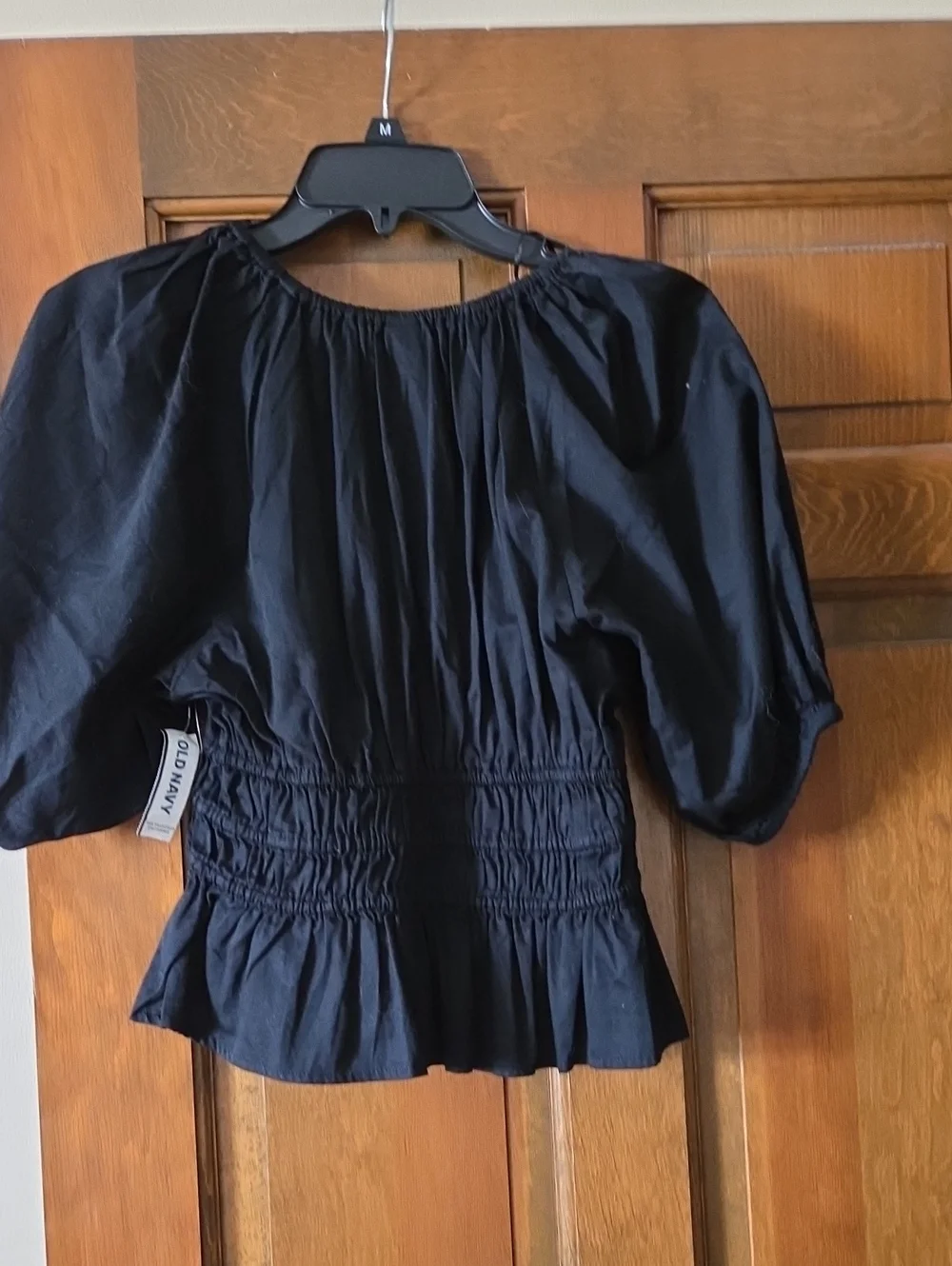 Old Navy Black Puff Sleeve Peplum Top